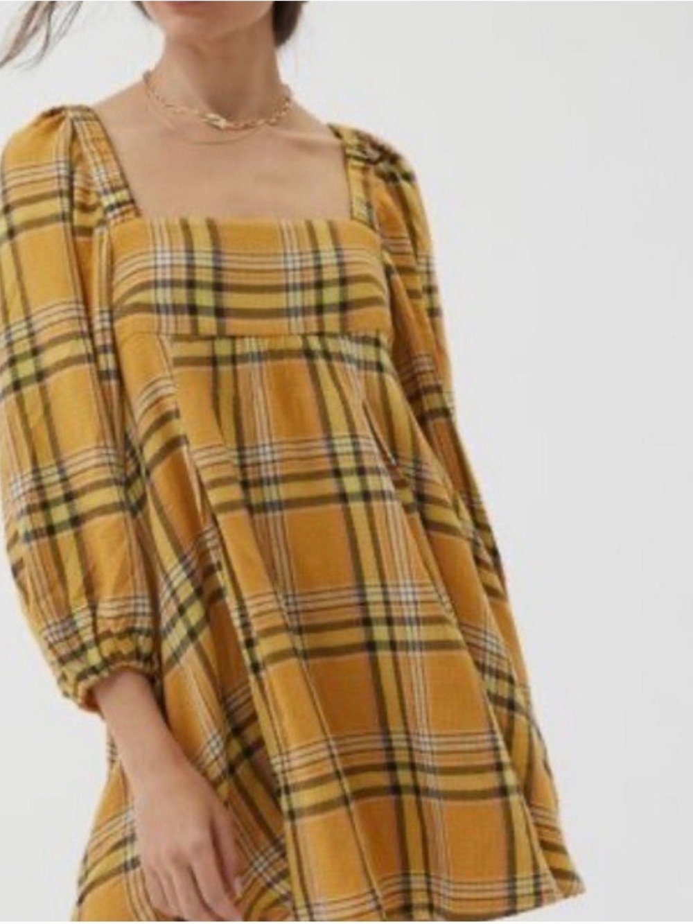 Urban Outfitters Plaid Peasant Dress Plaid Square-Neck Dress - #95